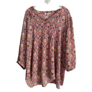 Rose‎ & Olive Womens 2X Floral Tunic 3/4 Sleeve Boho Blouse